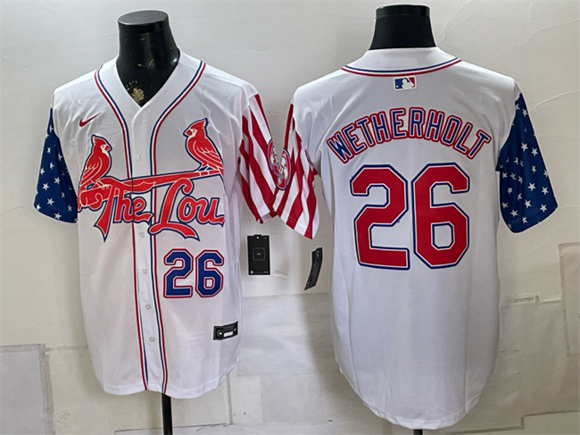 Men's St. Louis Cardinals #26 JJ Wetherholt 2026 White Independence Day Vapor Premier Limited Stitched Baseball Jersey Men's St. Louis Cardinals #26 JJ Wetherholt 2026 White Independence Day Vapor Premier Limited Stitched Baseball Jersey